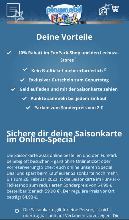 (Lokal Nürnberg) Playmobil Funpark Saisonkarte 2023