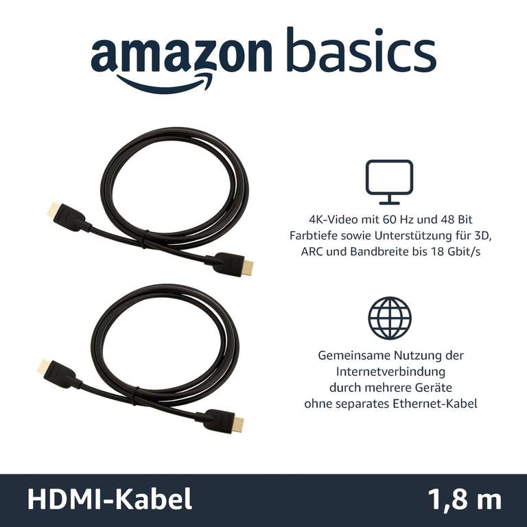 Amazon Basics – Hochgeschwindigkeitskabel, Ultra HD HDMI 2.0, unterstützt 3D-Formate, mit Audio-Rückkanal, 1,8 m