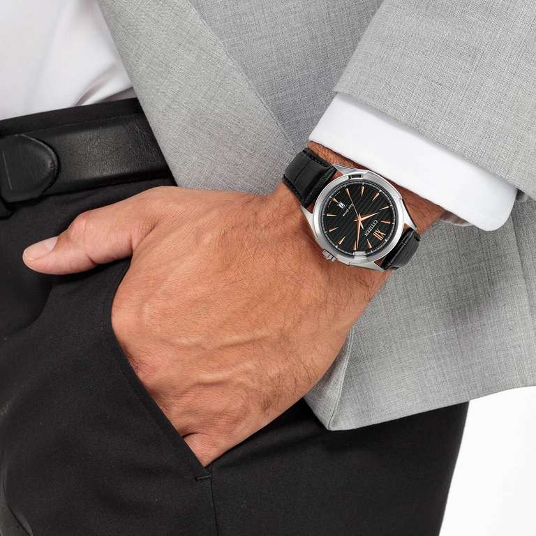 CITIZEN Herren Analog Japanisches Quarzwerk Uhr mit Leder Armband AW1750-18E