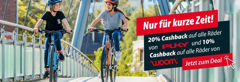 20% Cashback auf sofort lieferbare Kinderräder und Fahrzeuge von Puky (10% Woom)