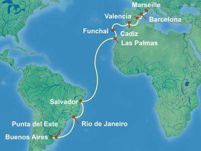 20 Tage Transatlantikkreuzfahrt für Zwei - Marseille nach Buenos Aires für ca. 712€ pP auf der MSC Musica