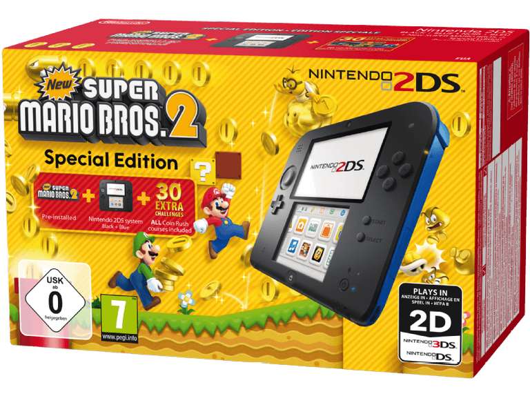 NINTENDO 2DS Schwarz/Blau + New Super Mario Bros. 2 (Special Edition) für 69,-€ versandkostenfrei [Mediamarkt]