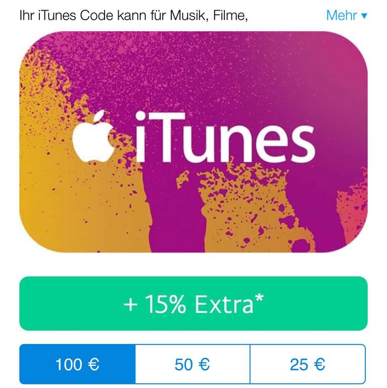 + 15% Extra iTunes Guthaben über Paypal