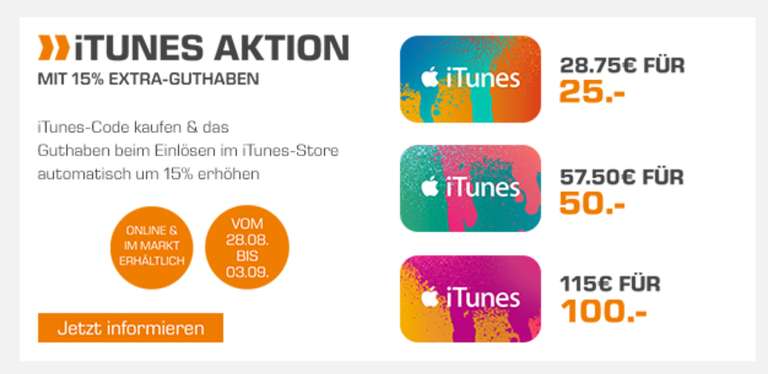 15% extra iTunes-Guthaben (on- und offline) bei [Saturn]