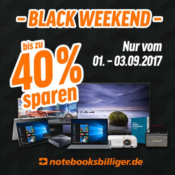 Notebooksbilliger Black Weekend - Notebooks, PCs, Tablets, Monitore, Haushaltsgeräte, Smartphones, Fernseher, Beamer uvm um 15-20% reduziert
