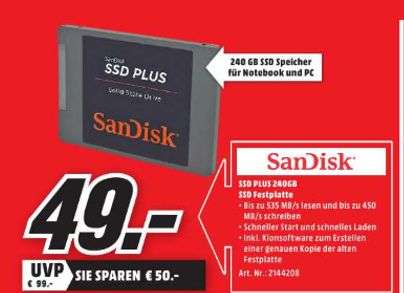 [Lokal Mediamarkt Elmshorn] SanDisk PLUS 240 GB SSD SATA III 2,5" Festplatte für 49,-€
