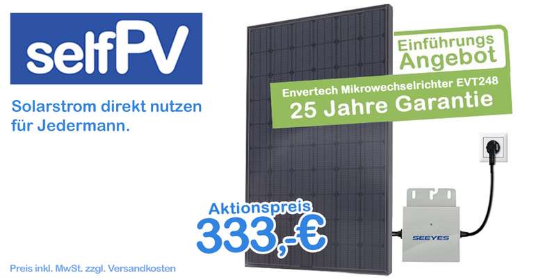 265Watt Mini PV Komplett Anlage  für 298€ (39,70 Versand), 1xEVT248 Wechselrichter & 1x265Watt PV Modul