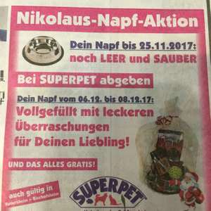 Nikolaus Napf Aktion bei SUPERPET bis 25.11.2017 in Mainz Bischofsheim Hattersheim Katzen Hunde Futter kostenlos