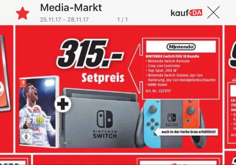 Nintendo Switch+ FIFA 18 ( Lokal MM Köln Kalk)