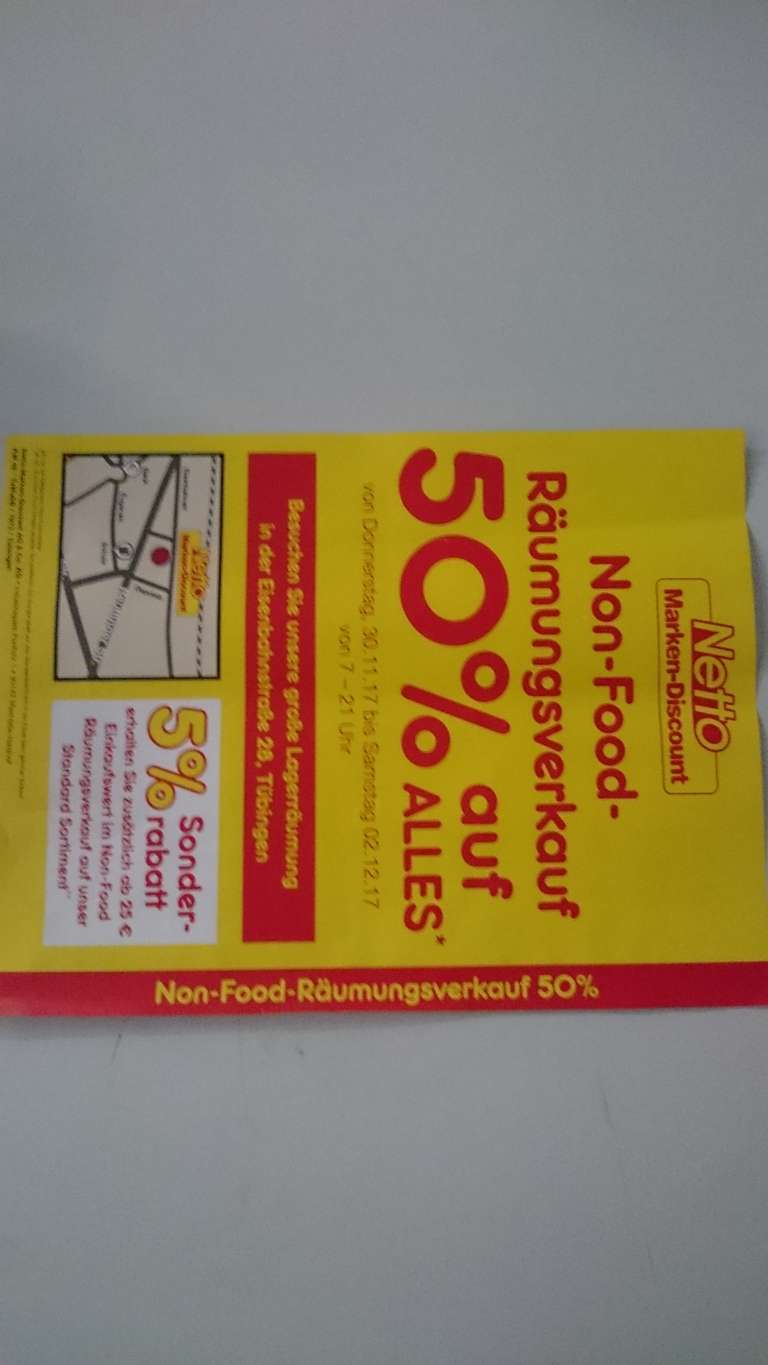 Räumungsverkauf Netto Tübingen, 50% auf alle Non-Food Produkte