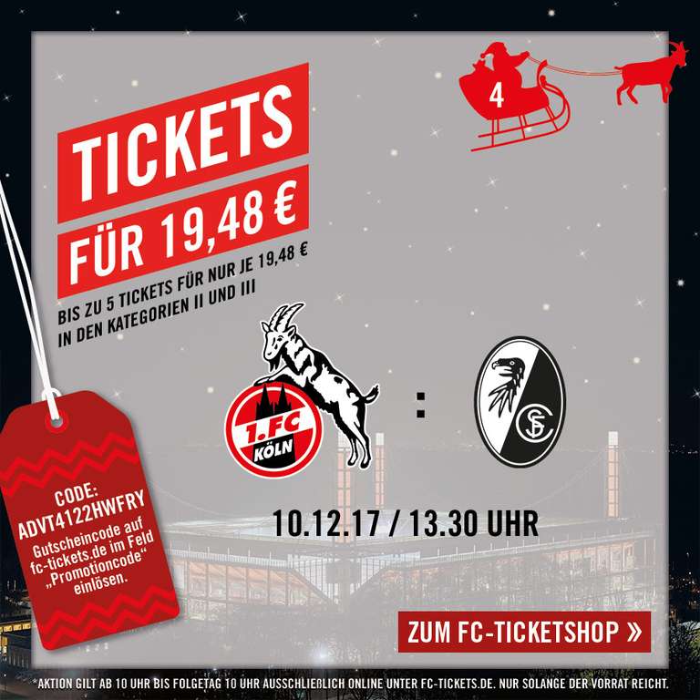 1.FC Köln - SC Freiburg  - Ticket für 19,48 € - Sonntag, 10.12.2017  • 13:30