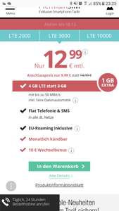 PremiumSim Allnet+SMS Flat+4GB LTE Flat für 12.99 euro monatlich kündbat