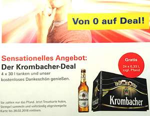 Der Krombacher-Deal: 4 x 30 Liter bei Westfalen tanken: eine Kiste Krombacher gratis! (Evtl. nur in Coesfeld)