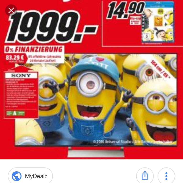 Sony KD65XE9305 (65Zoll) Montagsdeal Media Markt Borsigallee für 1999 € statt 2999 € !!! 2017 Modell