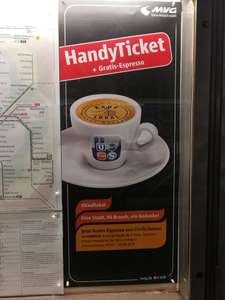 [lokal München] Gratis Espresso bei Vorzeigen eines MVG Handy Tickets
