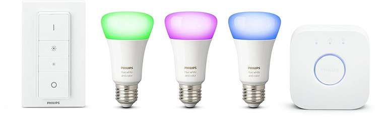Philips Hue White und Color Ambiance E27 LED Lampe Starter Set, drei Lampen 4. Generation, dimmbar, steuerbar via App