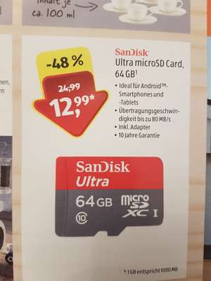 Sandisk Ultra microSDHC/SDXC 80 MB/s​ UHS-I 64GB  und weitere Angebote (LOKAL).