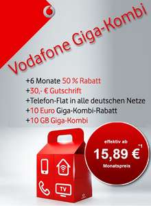 [GigaKombi] Vodafone Red M eff. 15,89€/mtl. | 14GB LTE, Vodafone Pass, Tel & Sms Flat, EU Roaming, Depot |
