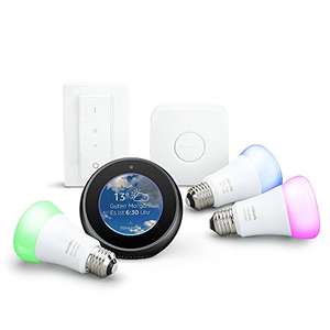 Amazon Echo Spot, Schwarz + Philips Hue Color Starter Set (E27)
