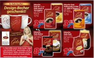 Eduscho Gala Kaffee Pads, gemahlen und ganze Bohne + Kaffeebecher gratis! [,-real]