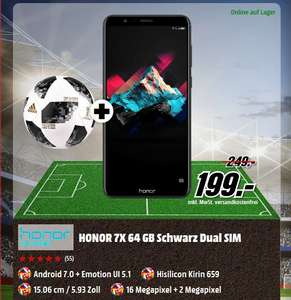 Honor 7X  [15,06cm (5,93") FHD+ Display, Android 7.0, Octa-Core 2.36GHz, 16MP+2MP, in 3 Farben + Fußball für  je 199,-€ [Mediamarkt]