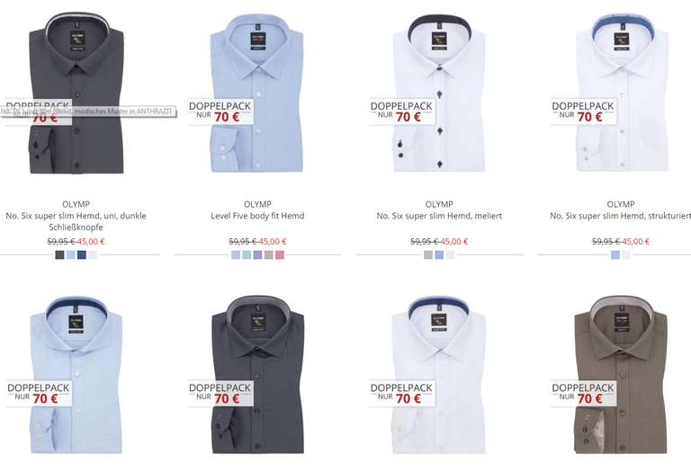 Große Auswahl an Olymp Hemden - 3x Hemden 95€ - 31,66€ pro Hemd inkl. Versand (Luxor, Level 5, No. 6)