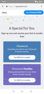 1Password,  Password Manager 6 Monate individual oder Families kostenlos. Nur Neukunden