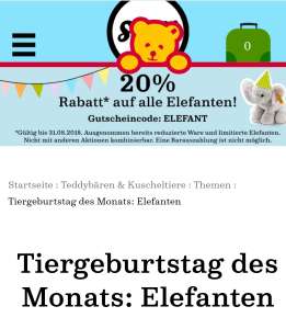 Steiff online 20% auf alle Elefanten