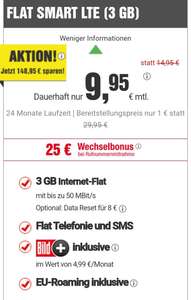 FLAT SMART LTE (3GB) inkl. Telefonie & SMS + BildPlus für 9,95€ mtl.