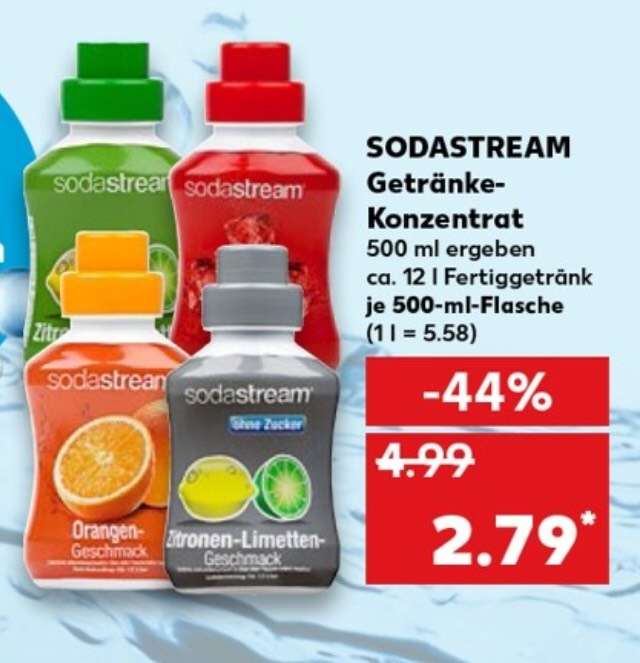 Sodastream Getränkekonzentrat 500 ml für 2,79€ bei Kaufland [bundesweit] sowie Glaskaraffe für 7,99€