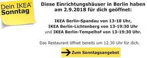 IKEA Berlin (lokal) Sonntagsöffnung am 02.09.2018 Schnitzel für 1,95€ und JÄTTENE Umzugskartons für 1€