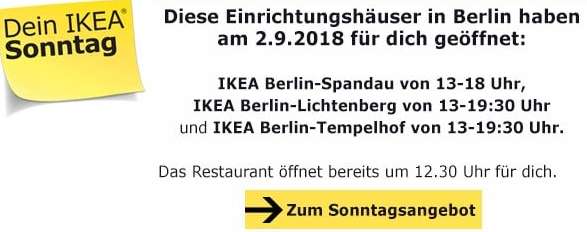 IKEA Berlin (lokal) Sonntagsöffnung am 02.09.2018 Schnitzel für 1,95€ und JÄTTENE Umzugskartons für 1€