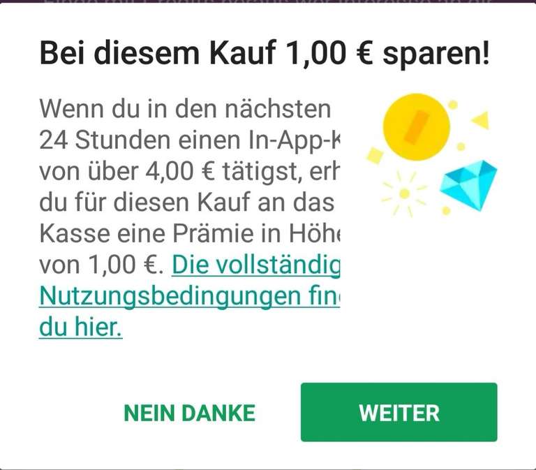 1€ Rabatt für In-App-Käufe bei Google Play (ab 4€)