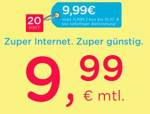 eazy 20 od. 50 (20 - 50 Mbit/s) ab 9,99€ / Monat (bei 50 Mbit/s auch ohne Anschlusspreis)