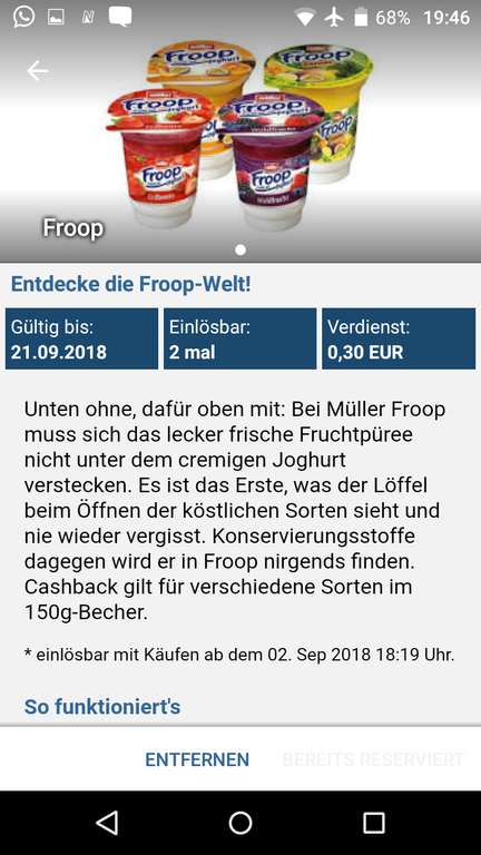 [Reebate +Rewe) 2 gratis Müller Froop Joghurts mit 2 Cent Gewinn