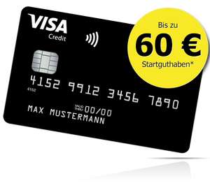 60€ Startguthaben für Neukunden einer dauerhaft grundgebührfreien Deutschland-Kreditkarte Classic
