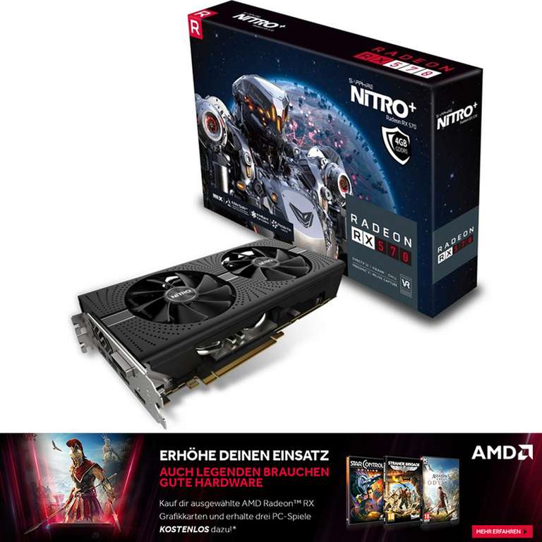 Sapphire Radeon RX 570 Nitro+ 4GB + 3 Spiele für 125,10€ (eBay)