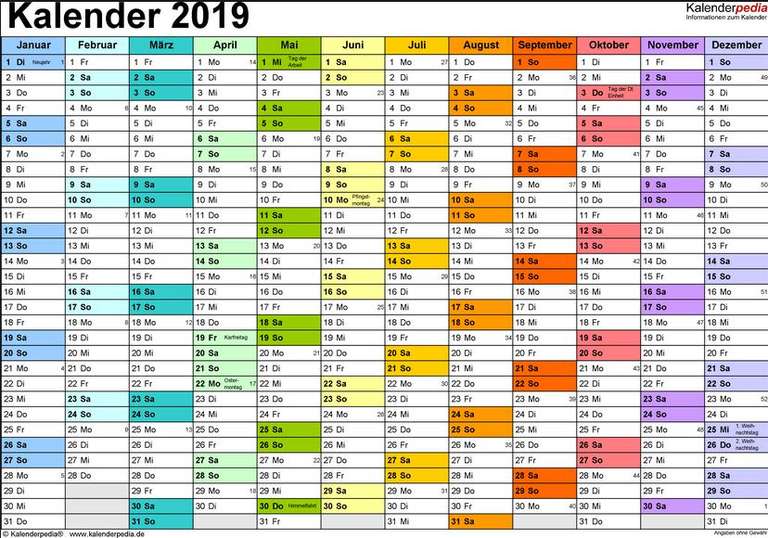 (Übersicht) Kostenlose Kalender für 2019 Freebie