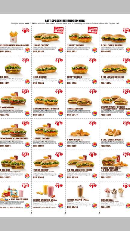 Burger King Gutscheincodes PLU - dauerhaft gültig