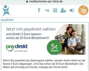 5€ Rabatt bei Zahlung mit paydirekt für Medikamente 30€ MBW