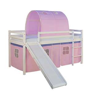 Kinder Hochbett Homestyle4u Massiv Natur Pinewood Kinder Loft Bett, Holz, pink, 97 x 207 x 150 cm