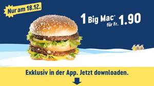 [McDonalds Schweiz und Liechtenstein] BigMac für 1,90 chf, SmallMenü für 7 chf im Adventskalender, nur am 18.12.2018