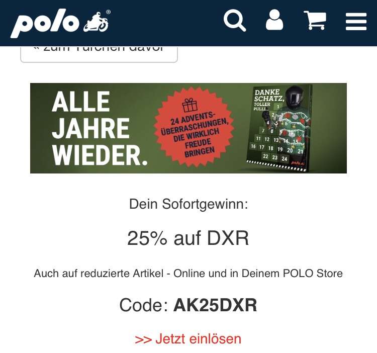 Nur heute 25% auf Produkte von DXR bei Polo-Motorrad