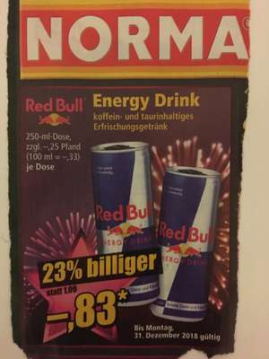 RedBull Energy Drink für 0,83€ bei [NORMA] nur am 31.12.2018