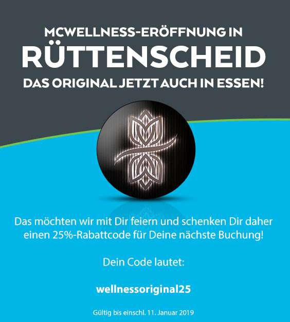 25% Rabatt auf Buchungen bei McWellness in Bochum, Dortmund, Essen & Köln