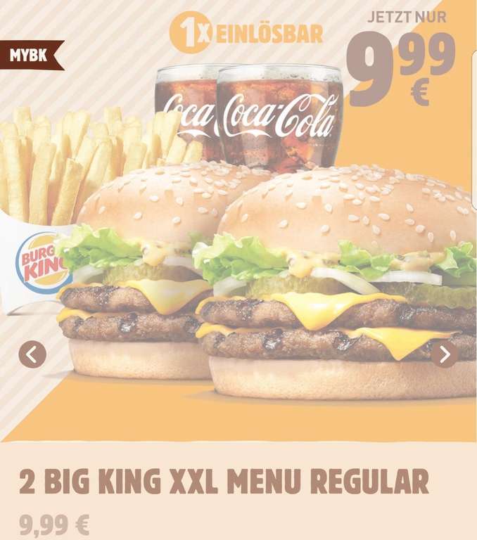 Burger King: 2 Big King XXL Menu Regular für 9,99€ oder 2 Xtra Long Chili Cheese Menu Regular für 8,99€