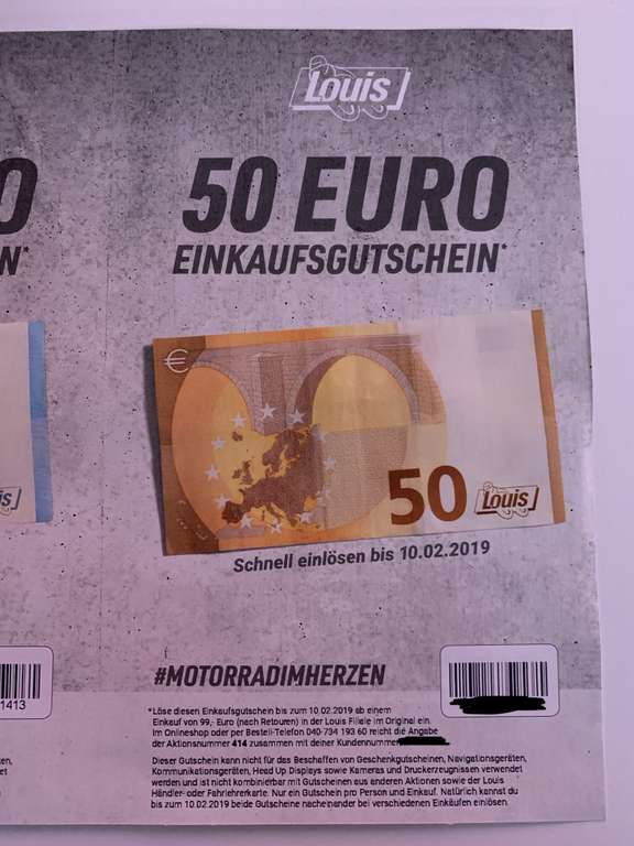 Louis Motorrad 50€ Rabatt ab € 99,- in der Filiale # Katalog Gutschein Fehler