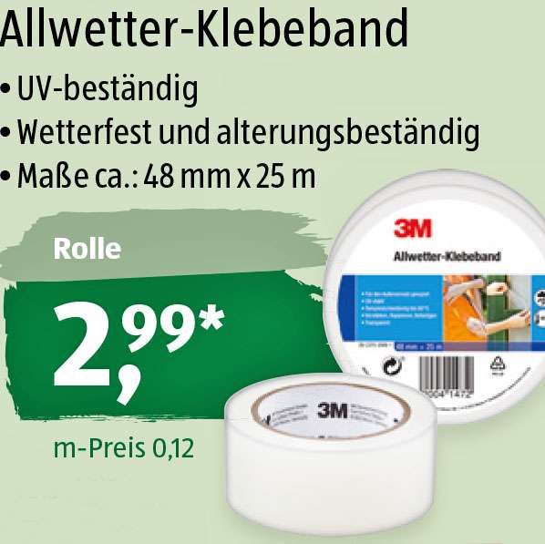 3M Allwetter-Klebeband, die Rolle für nur 2,99€ bei ( Aldi Süd ab 7.3.)