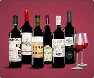 web.de Vorteilswelt: Vinos Wein Set mit 6 Flaschen und 2 Gläsern für 29,90€ und bis zu 2500 WEB.Cent möglich