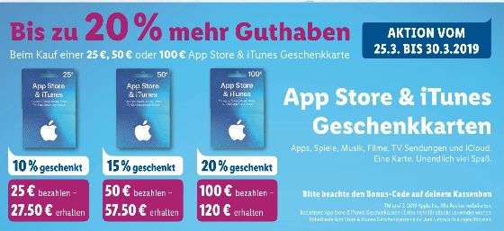 [Lidl ab 15.04] Zwischen 10% und 20% mehr Guthaben auf App Store &Itunes Karten
